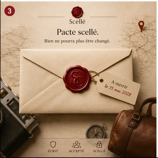 Enveloppe scellée avec étiquette à ouvrir le 15 mai 2028